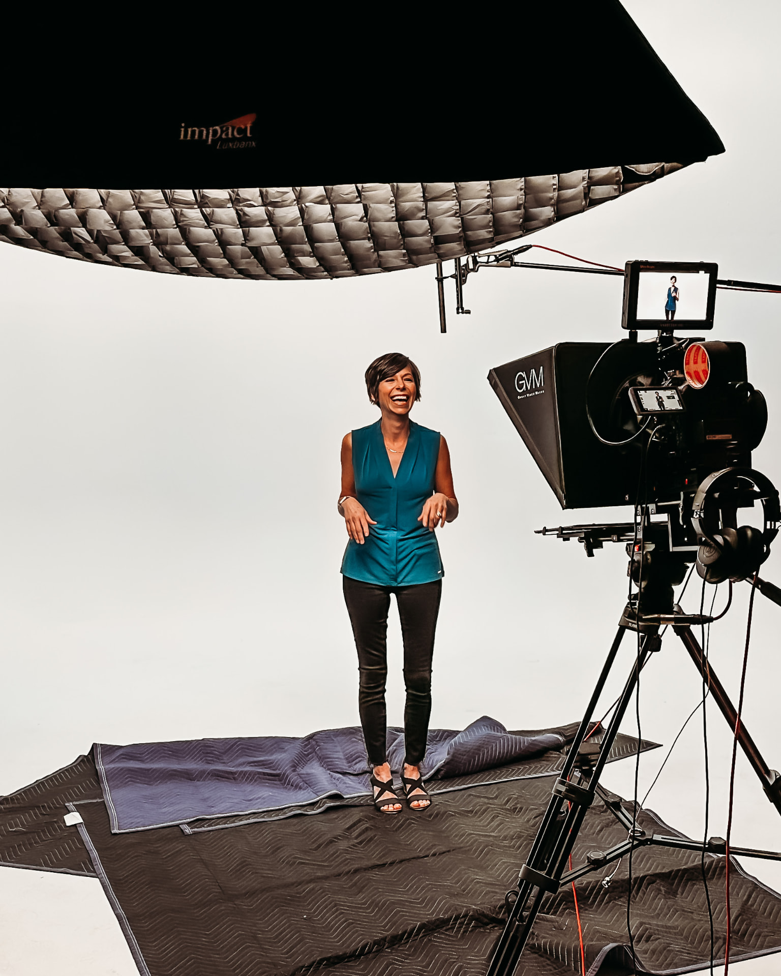 Interview shoot on a white studio backdrop