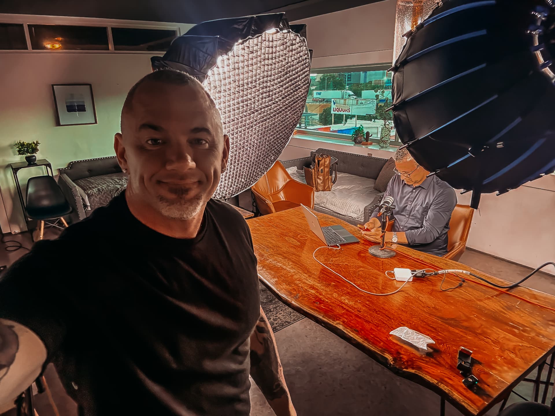 Podcast production in the studio