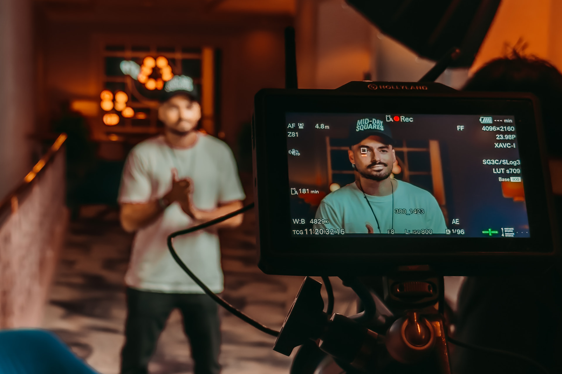 Behind the monitor on a commercial shoot